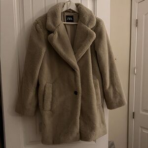 Zara Women's Cozy Tan Teddy Jacket